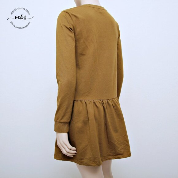 English Factory Long Sleeve Crew Neck Asymmetrical Ruffle Hem Mini Dress - Picture 6 of 11